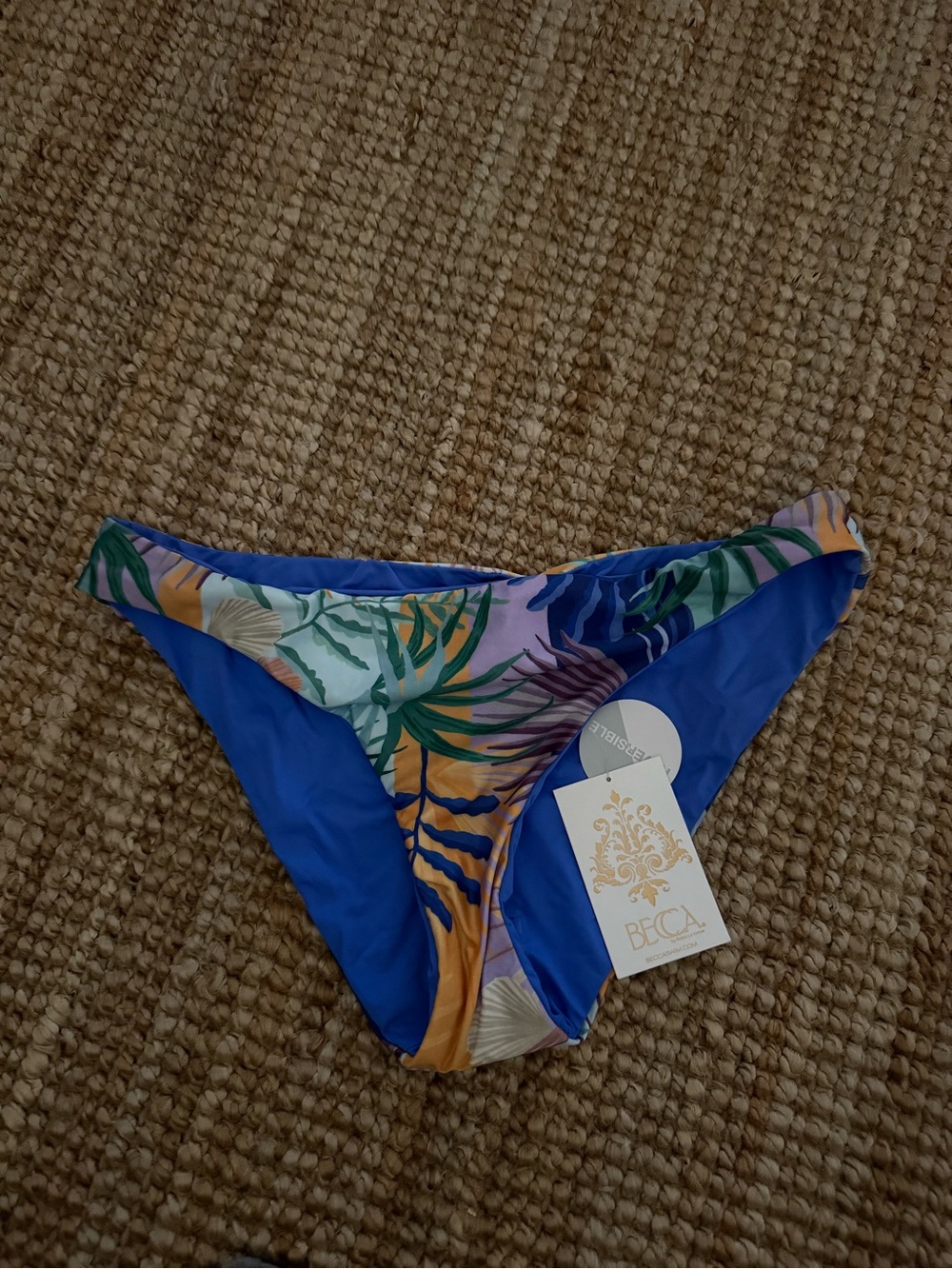 BECCA Multicolor Tropical-Print Bikini Bottom in Royal Blue